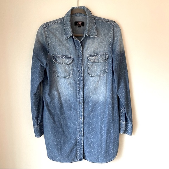 ABS Denim Collection Long Sleeve Star Print Button Down Denim Shirt- size Medium - Picture 2 of 11